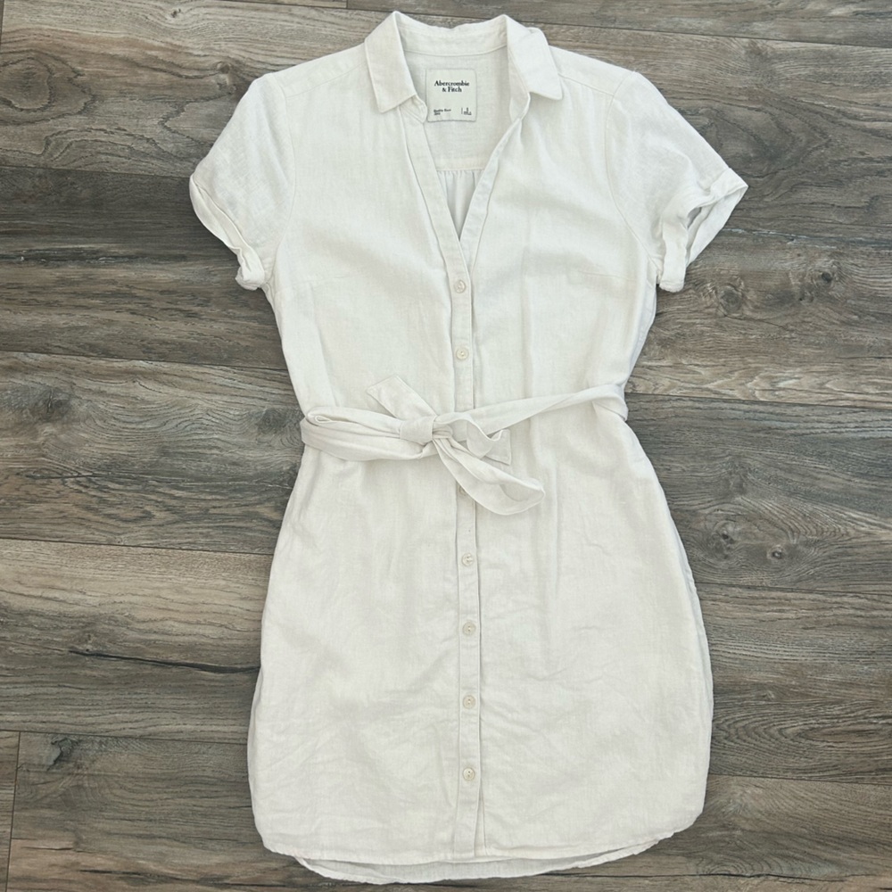 Abercrombie & Fitch white linen blend short sleeve collared dress size small - Picture 1 of 3